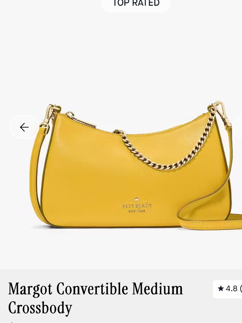 NWT Kate Spade Margot Convertible Medium Crossbody Bag Yellow